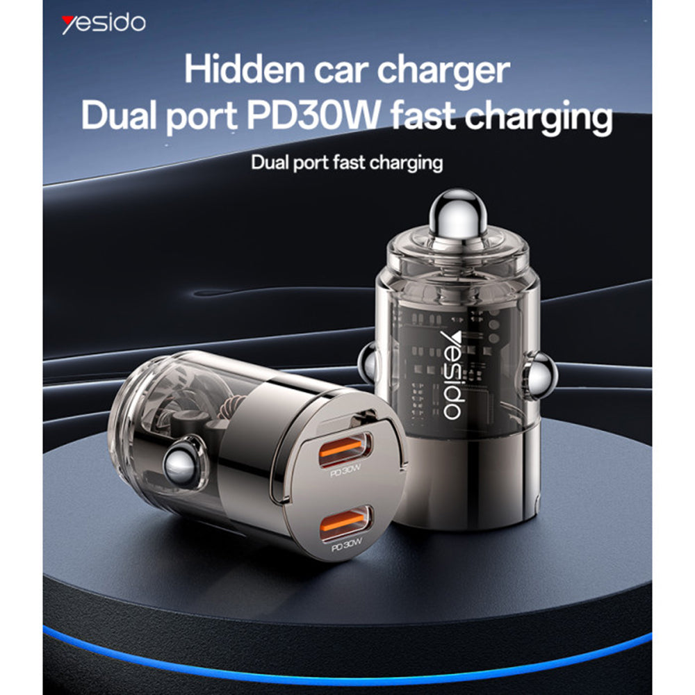 Incarcator Auto Yesido Y69, 30W, 3A, 2 x USB-C, Negru