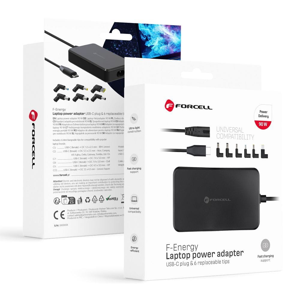 Incarcator Forcell F-Energy E856, 90W, Negru
