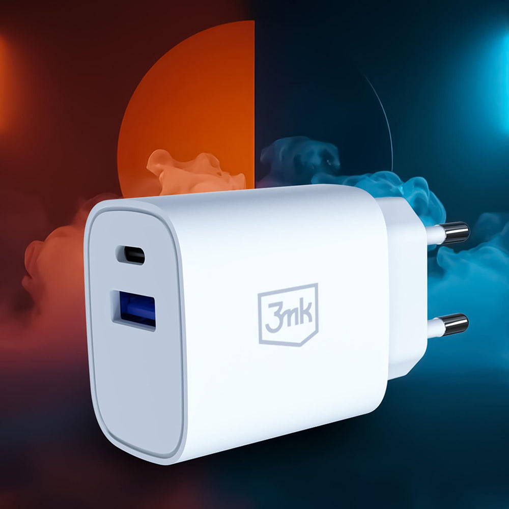 Incarcator Retea 3MK FlowPower, 25W, 1 x USB-A - 1 x USB-C, Alb