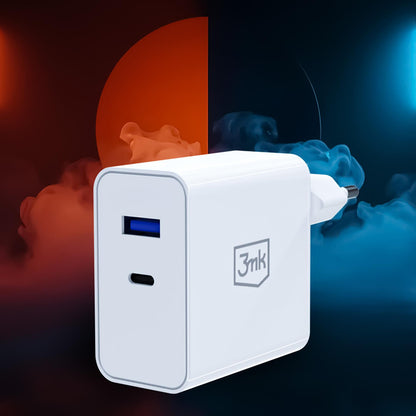 Incarcator Retea 3MK FlowPower, 45W, 1 x USB-A - 1 x USB-C, Alb