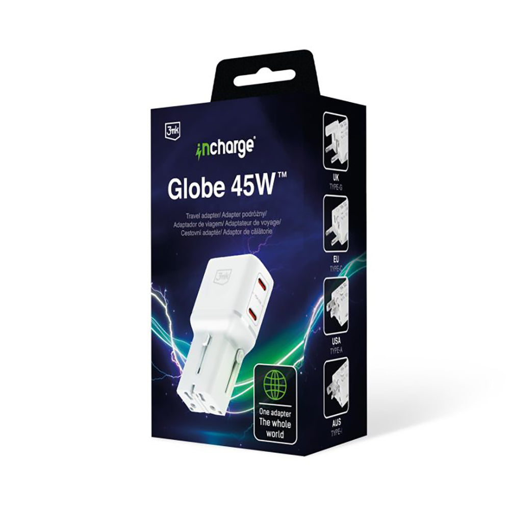 Incarcator Retea 3MK Globe Travel, 45W, 3A, 2 x USB-C, Alb