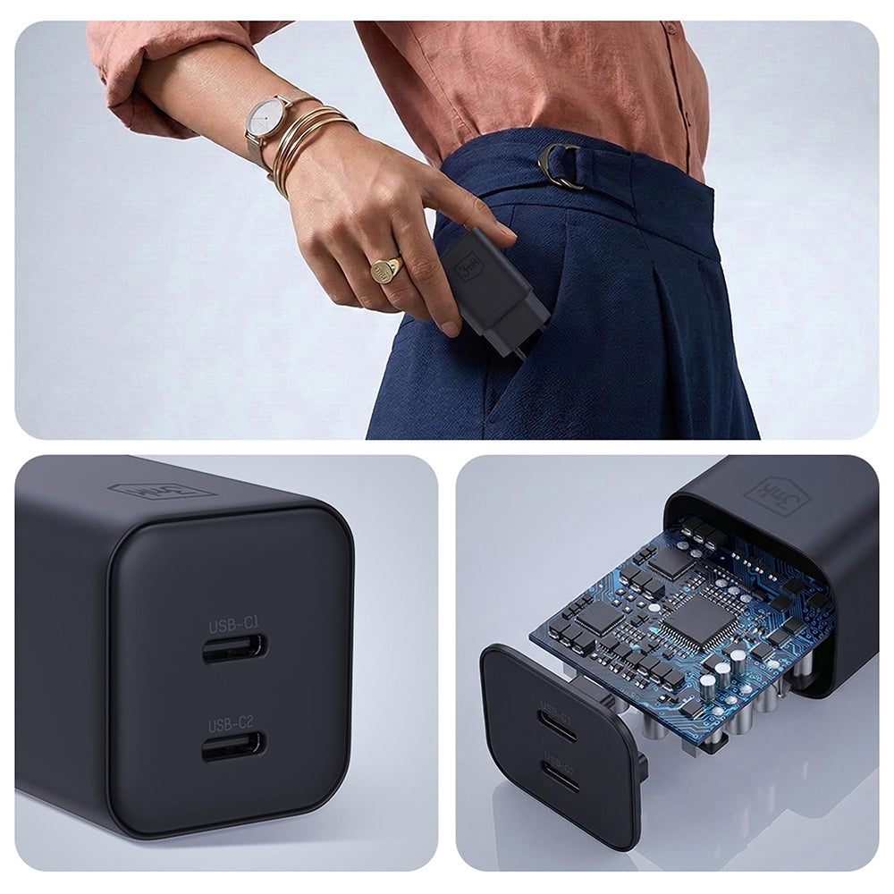 Incarcator Retea 3MK Hyper, 45W, 2 x USB-C, Negru