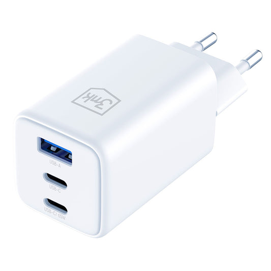 Incarcator Retea 3MK Hyper, 65W, 3.25A, 1 x USB-A - 2 x USB-C, Alb