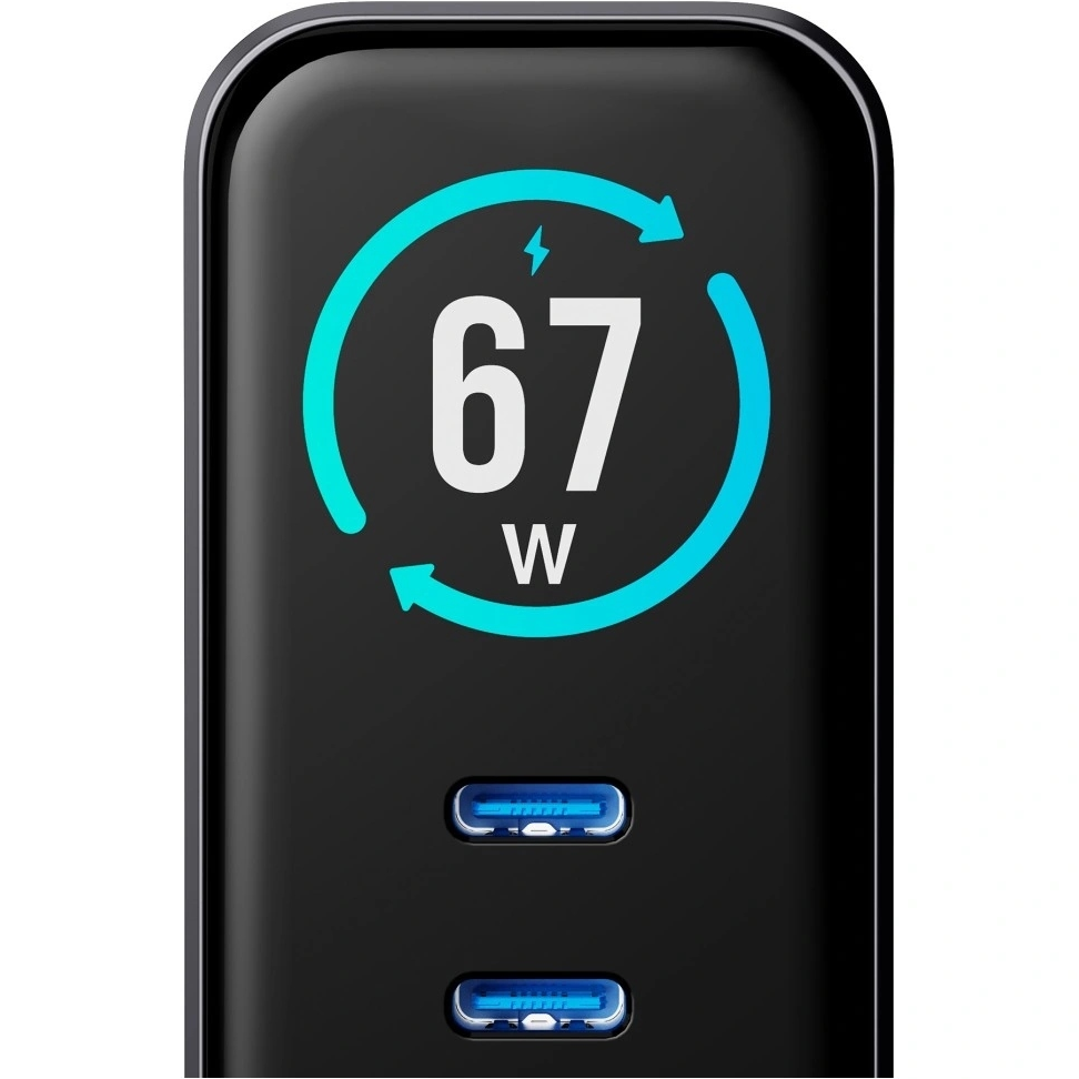 Incarcator Retea 3MK InCharge Lumin Display, 67W, 5A, 1 x USB-A - 2 x USB-C, Negru