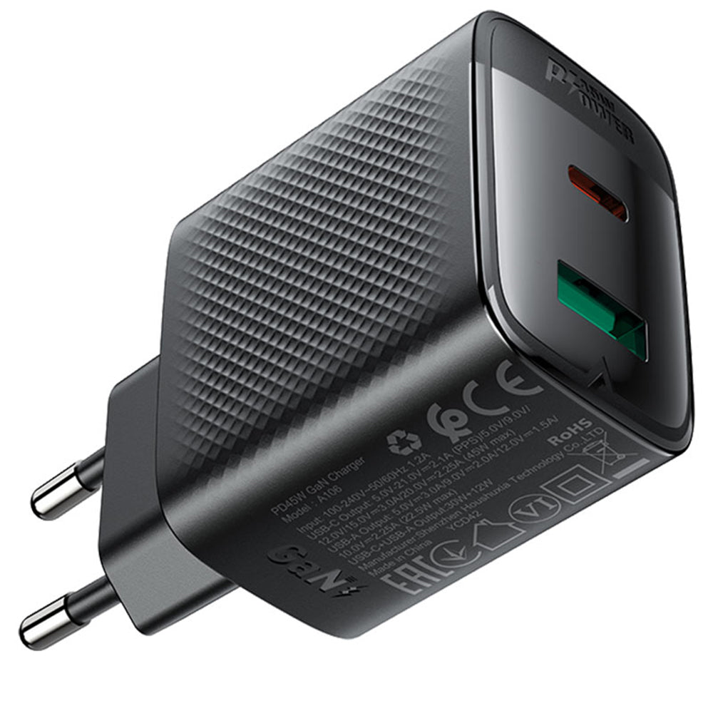 Incarcator Retea Acefast A106, 45W, 3A, 1 x USB-A - 1 x USB-C, Negru