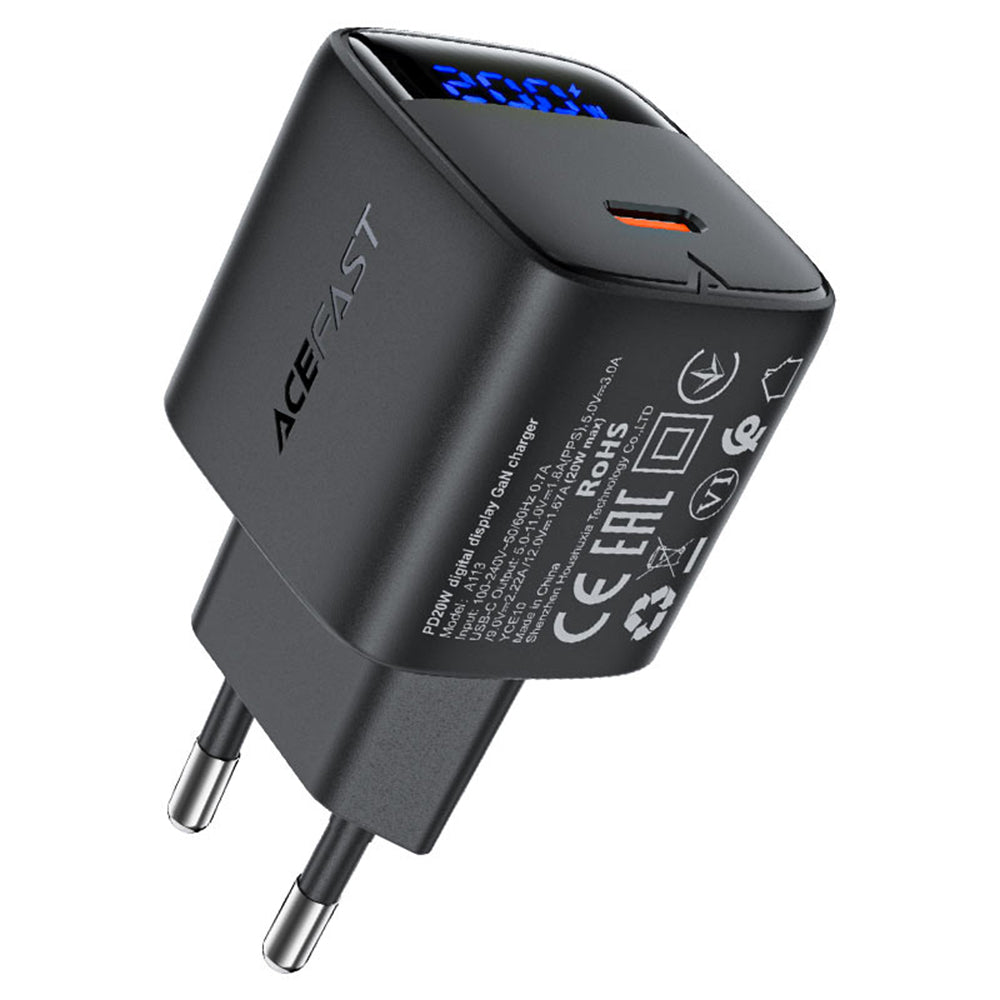 Incarcator Retea Acefast A113 Display, 20W, 3A, 1 x USB-C, Negru