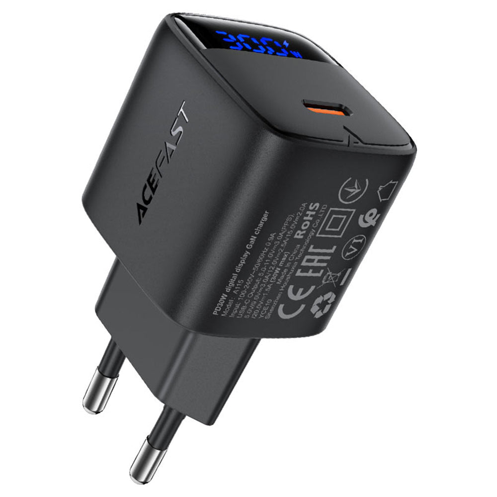 Incarcator Retea Acefast A115 Display, 30W, 3A, 1 x USB-C, Negru