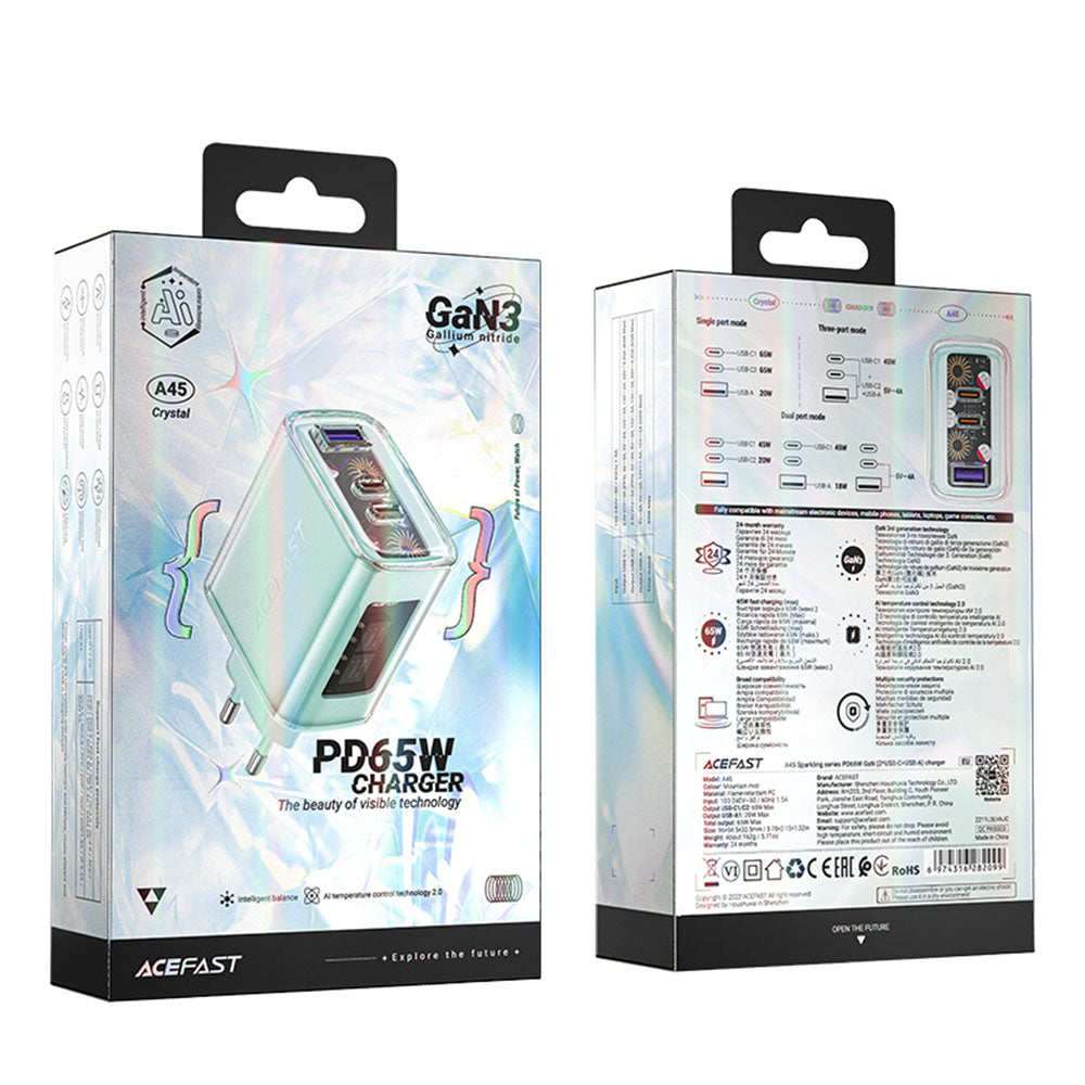 Incarcator Retea Acefast A45 Exploration, 65W, 3.25A, 1 x USB-A - 2 x USB-C, Verde