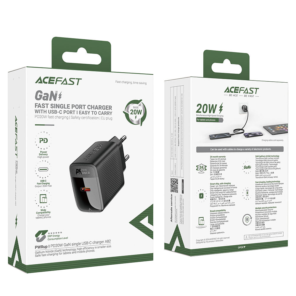 Incarcator Retea Acefast A82, 20W, 3A, 1 x USB-C, Negru