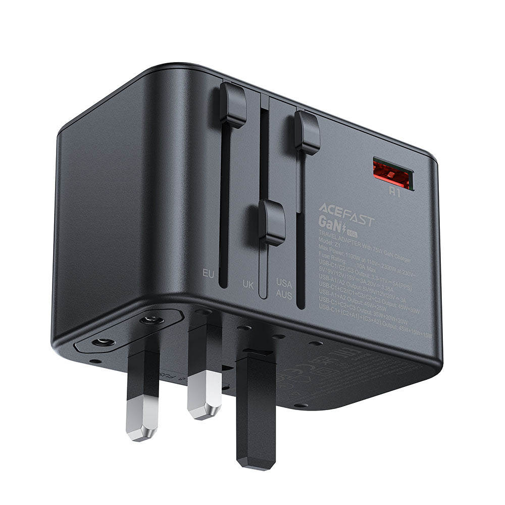 Incarcator Retea Acefast Travel Z1, 75W, 3.35A, 2 x USB-A - 3 x USB-C, Negru