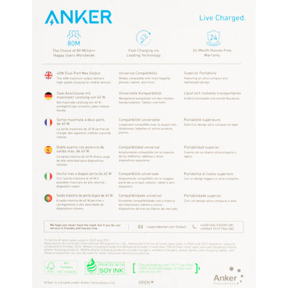 Incarcator Retea Anker 521 Nano Pro, 40W, 3A, 2 x USB-C, Alb A2038G21
