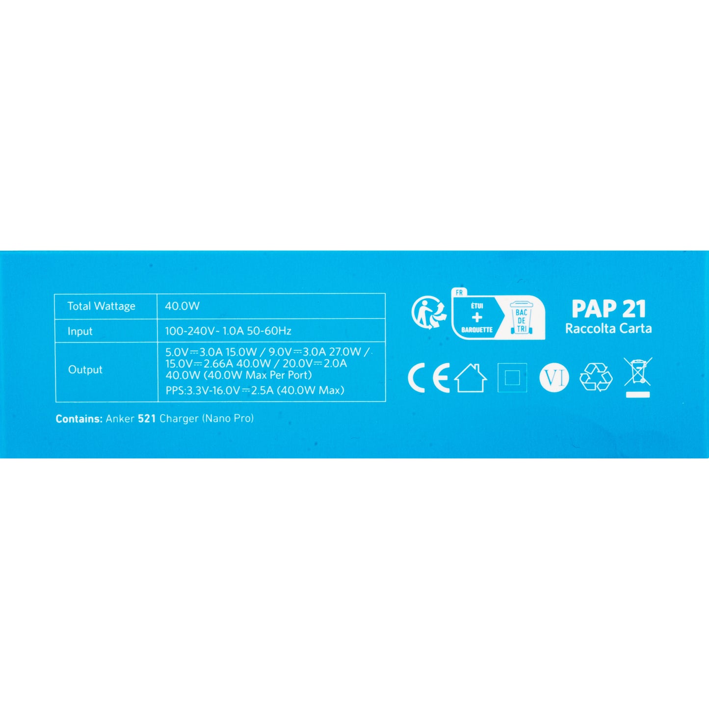 Incarcator Retea Anker 521 Nano Pro, 40W, 3A, 2 x USB-C, Alb A2038G21