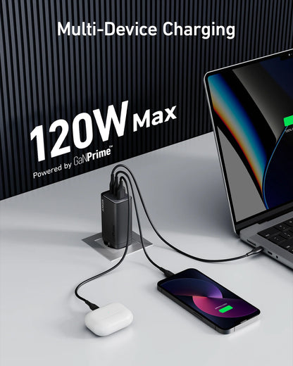Incarcator Retea Anker 737, 120W, 5A, 1 x USB-A - 2 x USB-C, Negru