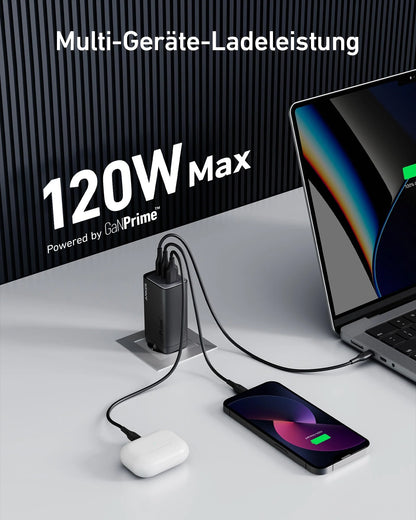 Incarcator Retea Anker 737, 120W, 5A, 1 x USB-A - 2 x USB-C, Negru