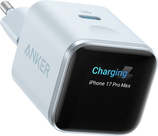 Incarcator Retea Anker Nano Display, 45W, 3A, 1 x USB-C, Albastru A121DG31