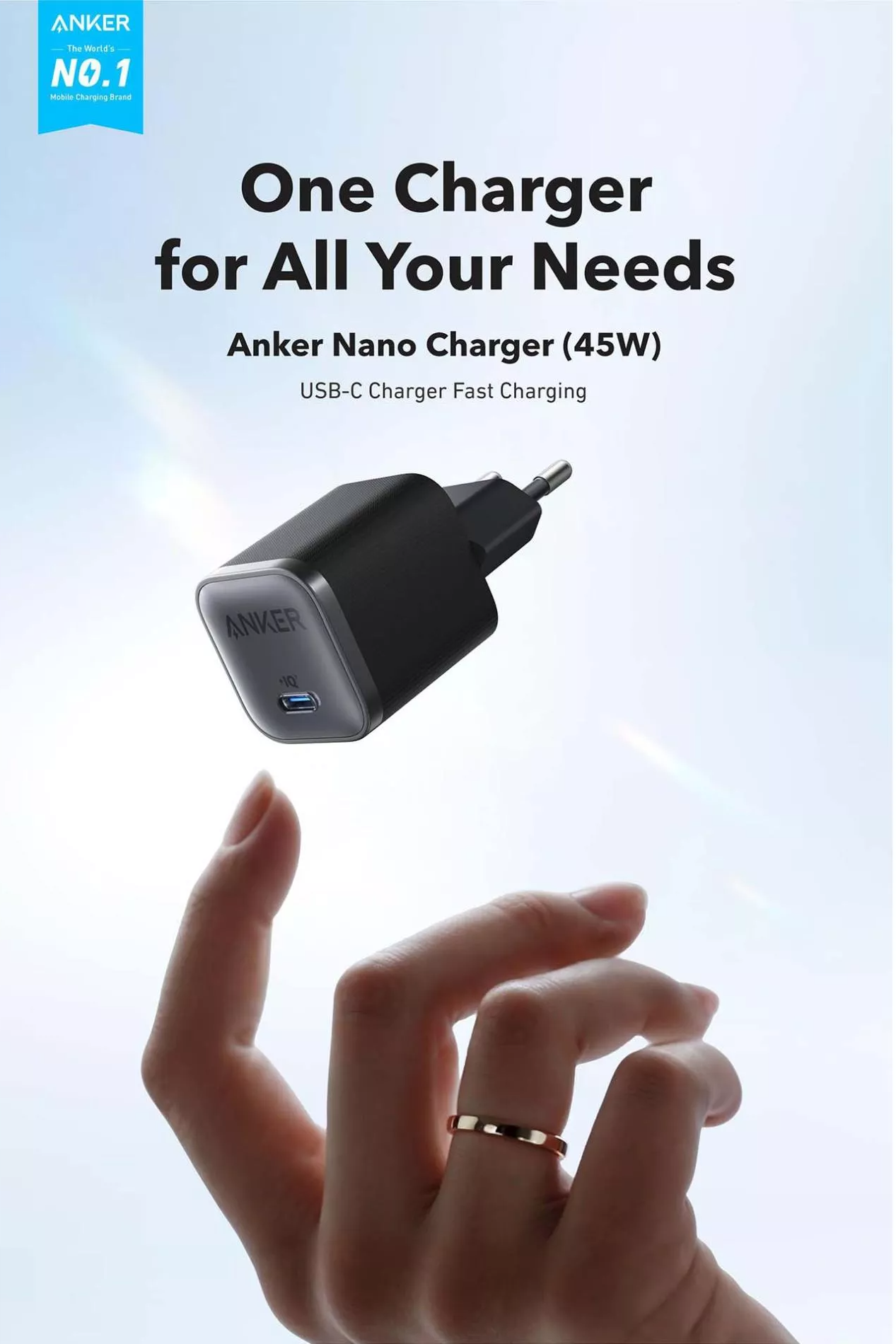 Incarcator Retea Anker Nano, 45W, 3A, 1 x USB-C, Negru A2692L11