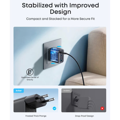 Incarcator Retea Anker Nano, 70W, 3.5A, 1 x USB-A - 2 x USB-C, Negru A121AL11