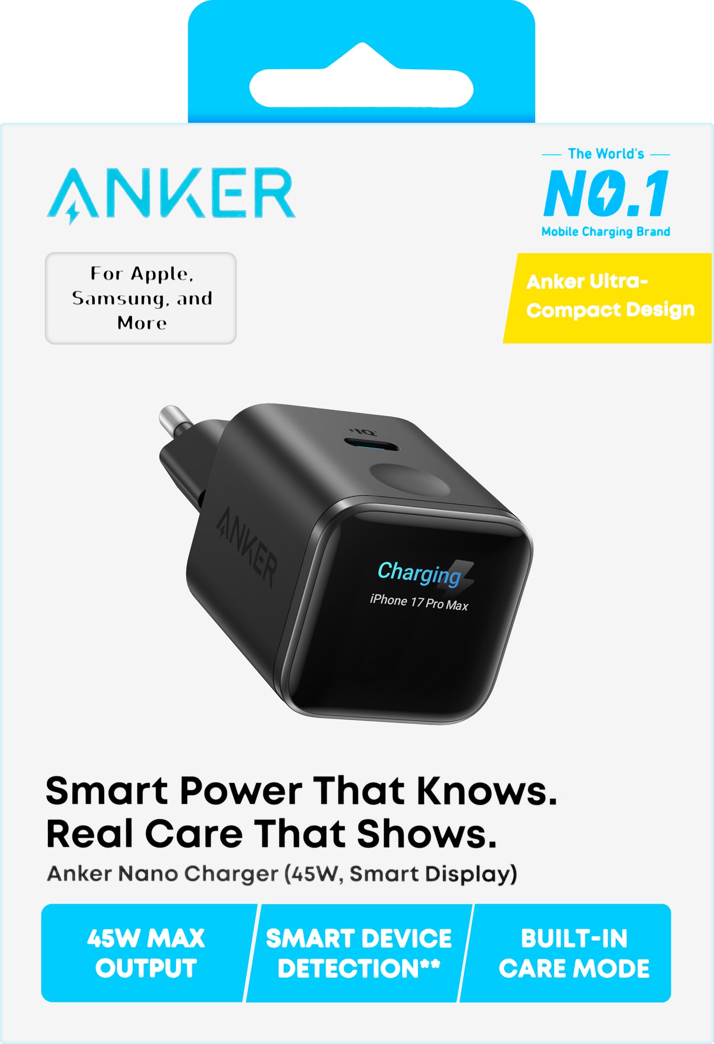 Incarcator Retea Anker Nano Display, 45W, 3A, 1 x USB-C, Negru A121DG11