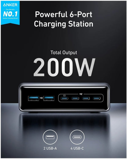 Incarcator Retea Anker Prime, 200W, 3A, 2 x USB-A - 4 x USB-C, Negru A2683341