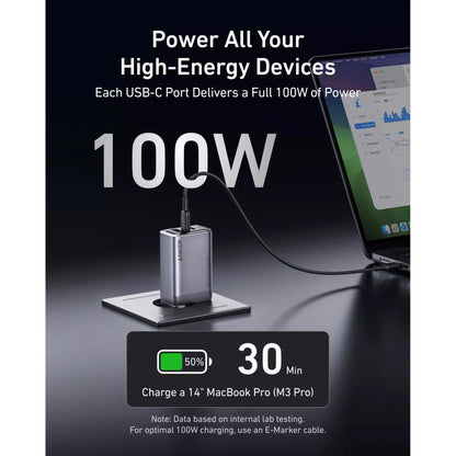 Incarcator Retea Anker Prime, 100W, 3A, 1 x USB-A - 2 x USB-C, Gri A2688341