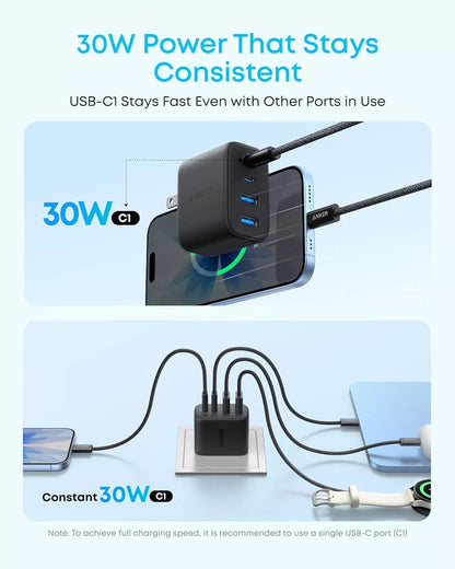 Incarcator Retea Anker Zolo, 50W, 3A, 2 x USB-A - 2 x USB-C, Negru A121EG11