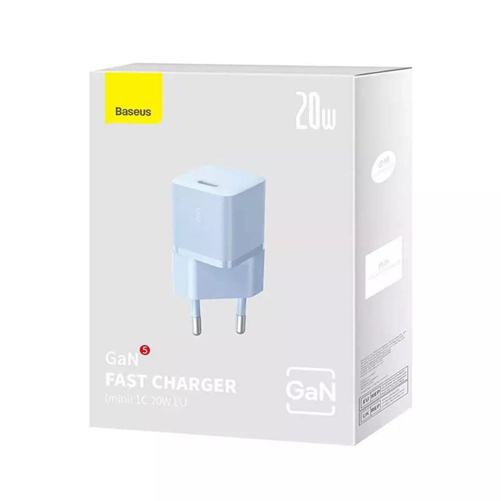 Incarcator Retea Baseus GaN Mini 1C, 20W, 3A, 1 x USB-C, Albastru CCGN050103