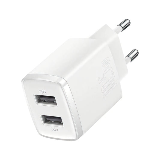 Incarcator Retea Baseus Compact, 10.5W, 2.1A, 2 x USB-A, Alb CCXJ010202