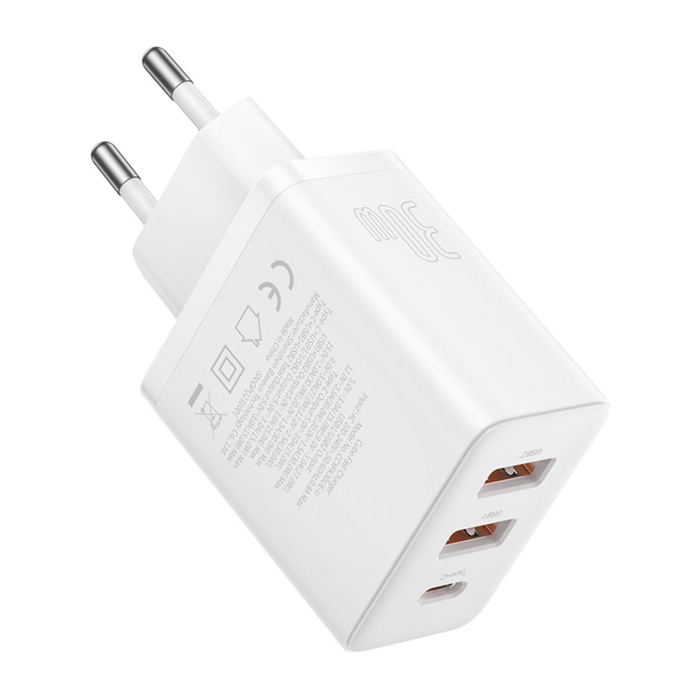 Incarcator Retea Baseus Cube, 30W, 3A, 2 x USB-A - 1 x USB-C, Alb P10111402213-00