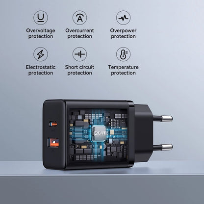 Incarcator Retea Baseus Cube, 20W, 3A, 1 x USB-A - 1 x USB-C, Alb P10111403213-00