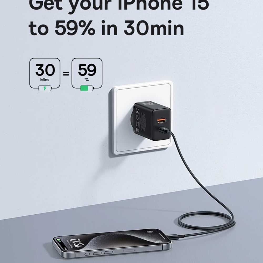 Incarcator Retea Baseus Cube, 20W, 3A, 1 x USB-A - 1 x USB-C, Alb P10111403213-00