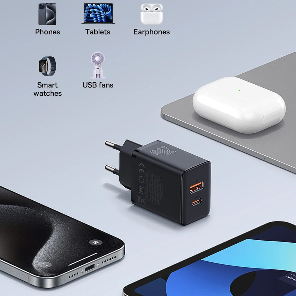 Incarcator Retea Baseus Cube, 20W, 3A, 1 x USB-A - 1 x USB-C, Alb P10111403213-00