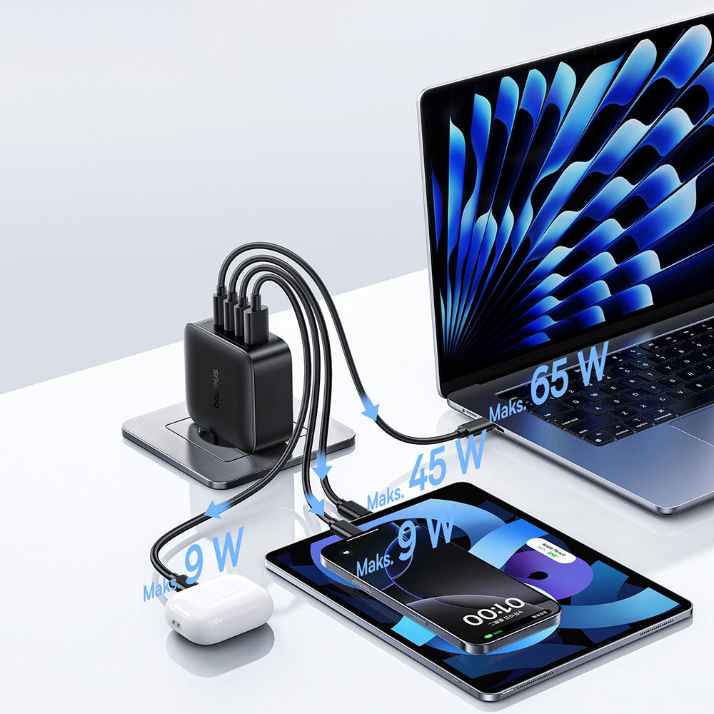 Incarcator Retea Baseus  EnerFill FH11, 140W, 5A, 1 x USB-A - 3 x USB-C, Negru E0121J00