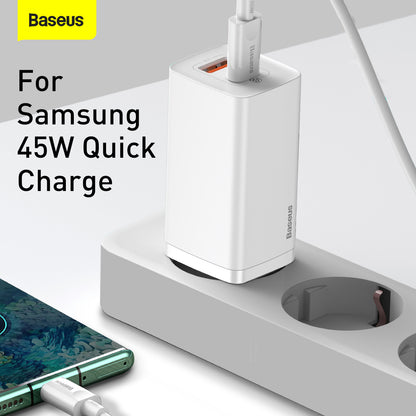 Incarcator Retea Baseus GaN2 Lite, 65W, 3A, 1 x USB-A - 1 x USB-C, Alb CCGAN2L-B02