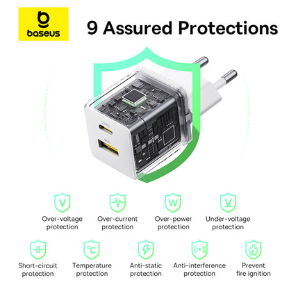 Incarcator Retea Baseus Palm, 30W, 3A, 1 x USB-A - 1 x USB-C, Alb P1011160A213-00