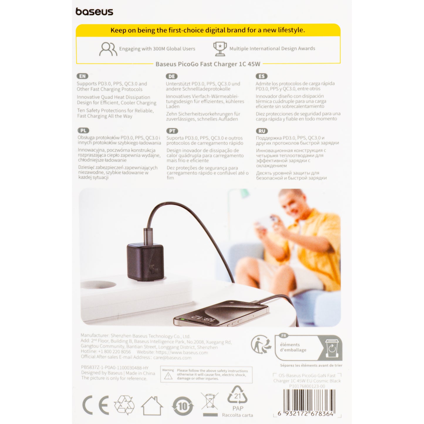 Incarcator Retea Baseus PicoGo, 45W, 3A, 1 x USB-C, Negru P10176800123-00