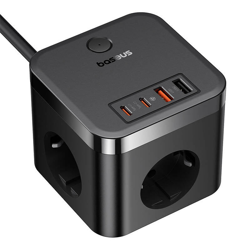 Incarcator Retea Baseus PowerCombo Cube, 4000W, 3A, 3 x Schuko - 2 x USB-A - 2 x USB-C, Negru E00066400117-00