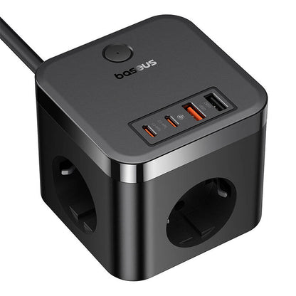 Incarcator Retea Baseus PowerCombo Cube, 4000W, 3A, 3 x Schuko - 2 x USB-A - 2 x USB-C, Negru E00066400117-00