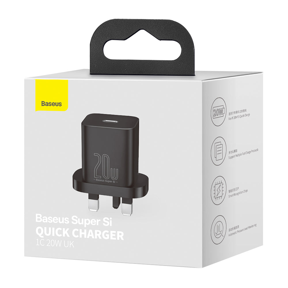 Incarcator Retea Baseus Super Si UK, 20W, 3A, 1 x USB-C, Negru CCSUP-K01