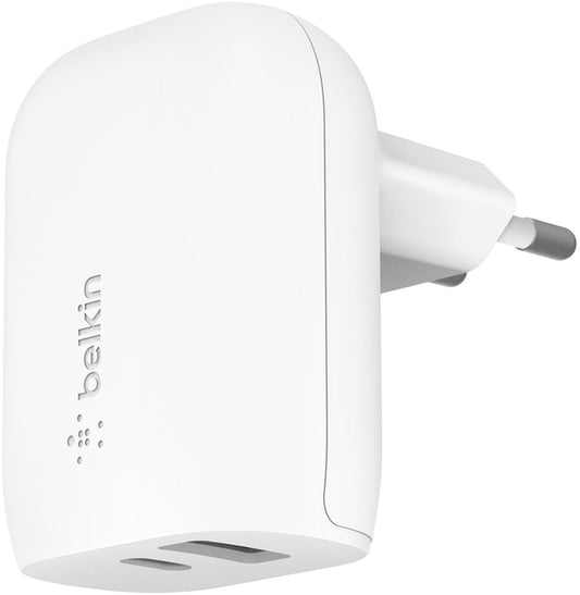 Incarcator Retea Belkin BoostCharge Dual, 37W, 3A, 1 x USB-A -  x USB-C, Alb WCB007vfWH