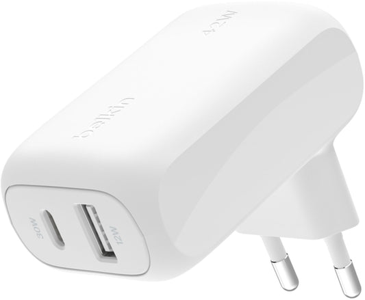 Incarcator Retea Belkin BoostCharge Dual, 42W, 3A, 1 x USB-A - 1 x USB-C, Alb WCB009vfWH