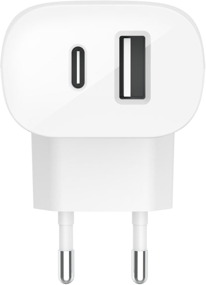 Incarcator Retea Belkin BoostCharge Dual, 37W, 3A, 1 x USB-A -  x USB-C, Alb WCB007vfWH