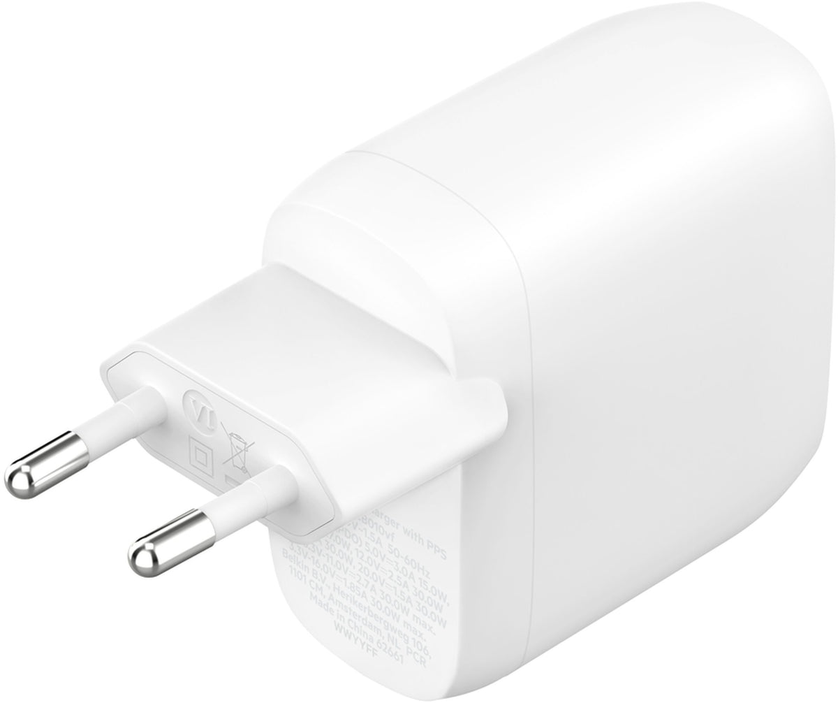 Incarcator Retea Belkin BoostCharge Pro Dual, 60W, 3A, 2 x USB-C, Alb WCB010vfWH