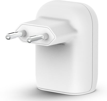 Incarcator Retea Belkin BoostCharge Dual, 37W, 3A, 1 x USB-A -  x USB-C, Alb WCB007vfWH