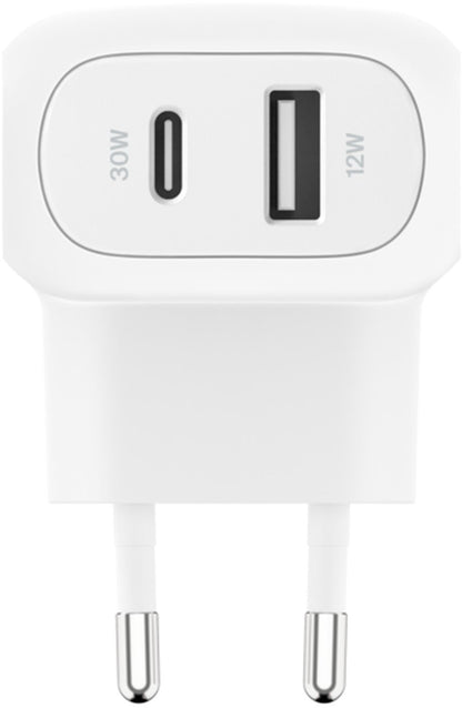 Incarcator Retea Belkin BoostCharge Dual, 42W, 3A, 1 x USB-A - 1 x USB-C, Alb WCB009vfWH