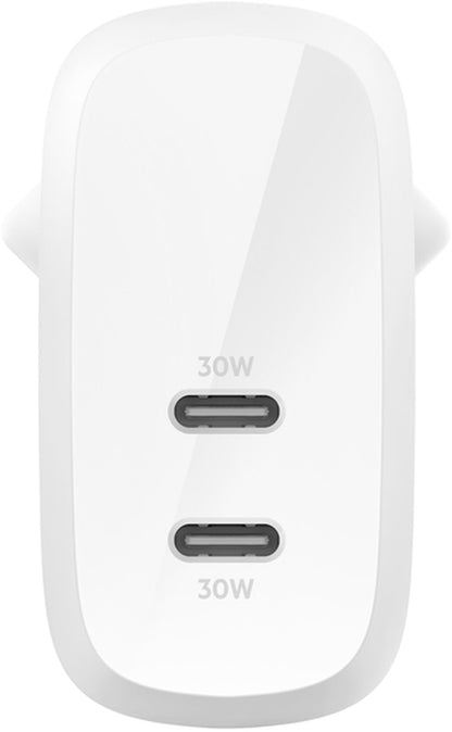Incarcator Retea Belkin BoostCharge Pro Dual, 60W, 3A, 2 x USB-C, Alb WCB010vfWH