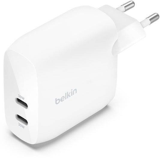 Incarcator Retea Belkin BoostCharge Pro Dual, 60W, 3A, 2 x USB-C, Alb WCB010vfWH