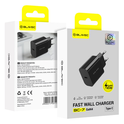 Incarcator Retea Blavec BC-7, 45W, 3A, 1 x USB-C, Negru
