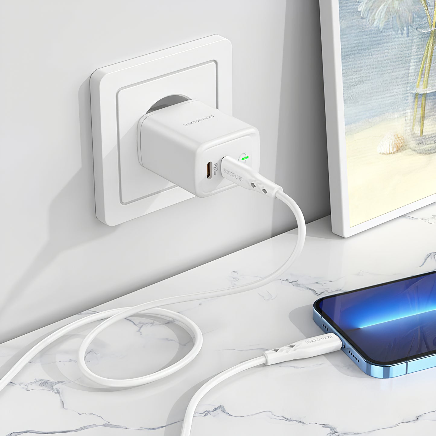 Incarcator Retea Borofone BN9, 35W, 3A, 2 x USB-C, Alb