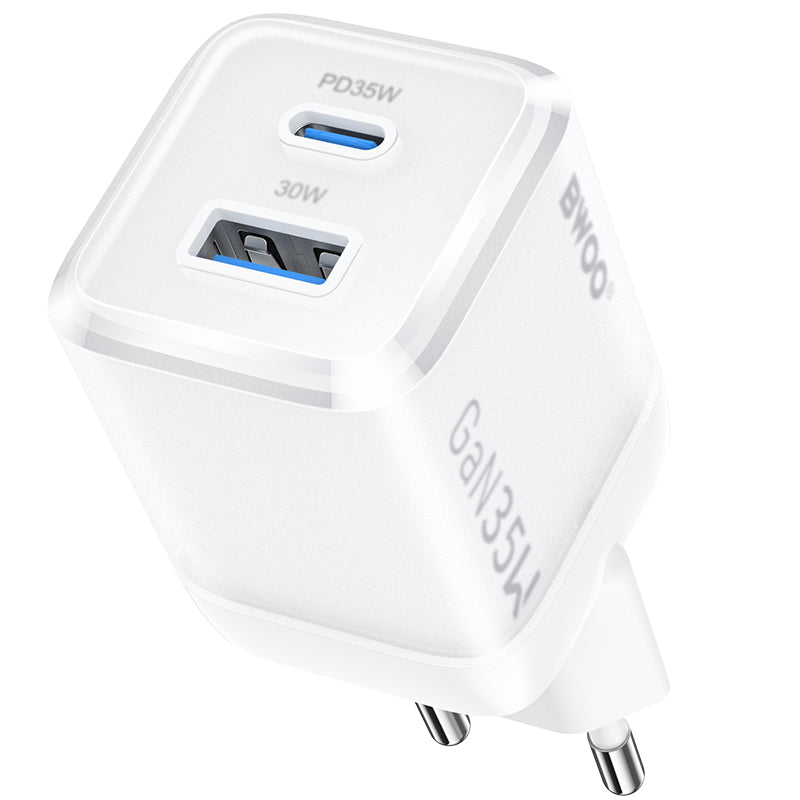 Incarcator Retea BWOO CDA222, 35W, 3A, 1 x USB-A - 1 x USB-C, Alb