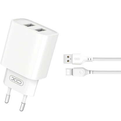 Incarcator Retea Cu Cablu USB-C XO Design BPCE02C, 10.5W, 2.1A, 2 x USB-A, Alb